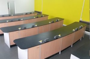 School science lab furniture with yellow contrast wall