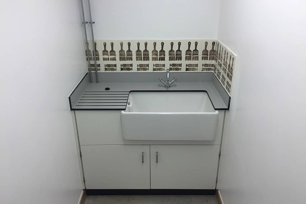 Belfast sink with white cupboards for Bedales School