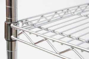 Stainless steel wire shelving.