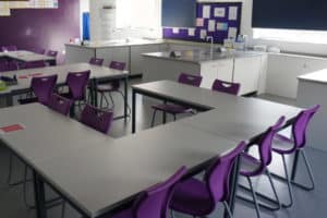 Science laboratory theory area with co-ordinating chairs