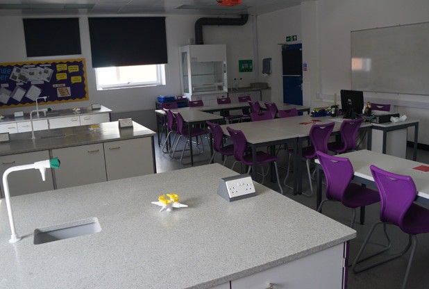 After refurbishment – New science lab with contemporary Velstone work surfaces