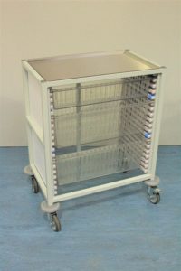 Klick Technology Low Level HTM71 Trolley, shown with 1 x 100mm and 2 x 200mm Full Size HTM71 Trays