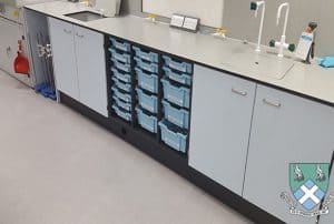 Bradfield College Science laboratory with co-ordinating blue Gratnells trays.