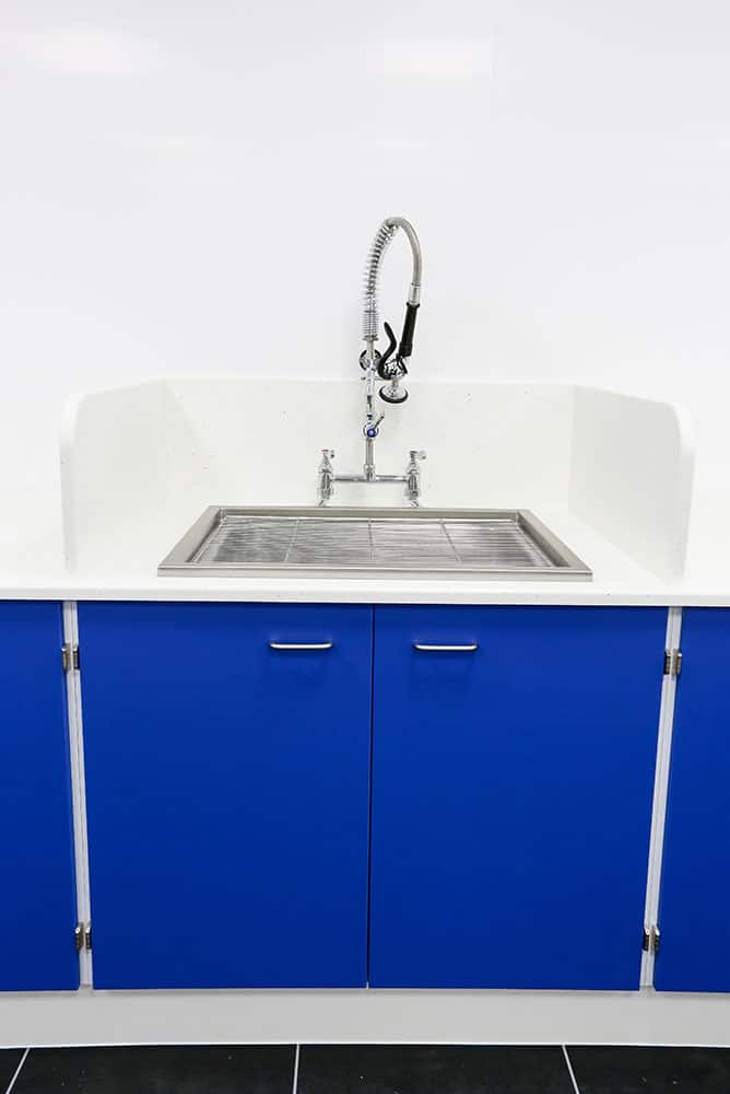 Pathology laboratory design with bespoke stainless steel sink