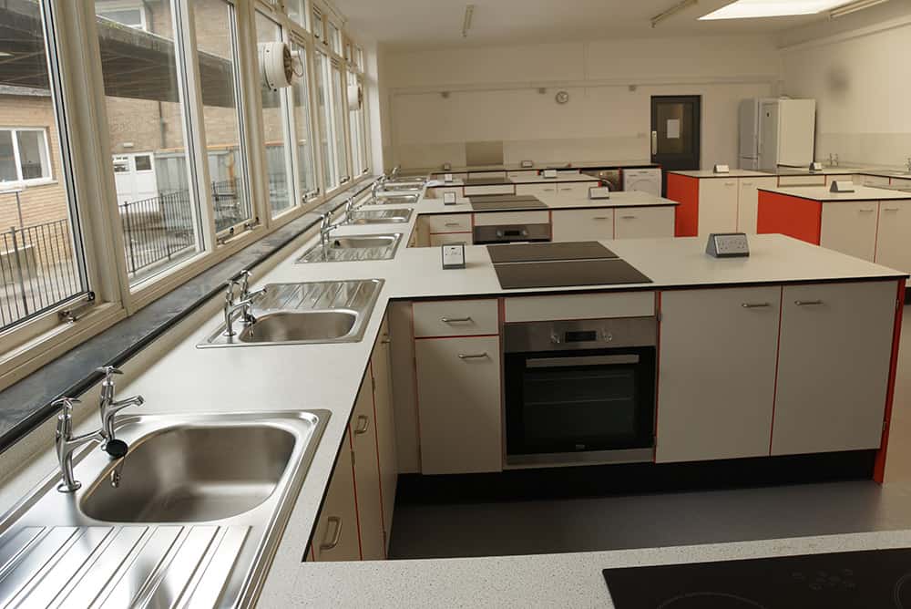 The Lakes School food tech classroom stainless steel sink.