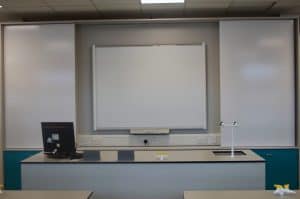 Bury College biology classroom teaching wall.