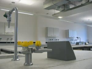 Sussex Coast College science lab satin chrome gas and water taps