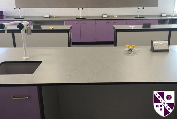Tarleton Academy Science lab with lilac door fronts.