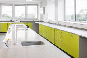 School science lab furniture with lime doors for Callywith College