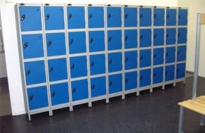 Blue lockers for schools.