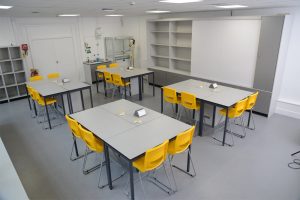 The Royal Ballet School science lab features teaching wall and fume cupboard