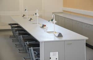 Charterhouse School science lab with black stools