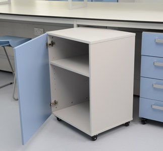 Klick Technology mobile laboratory furniture with blue door