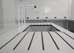University laboratory with sink and Trespa drainer grooves