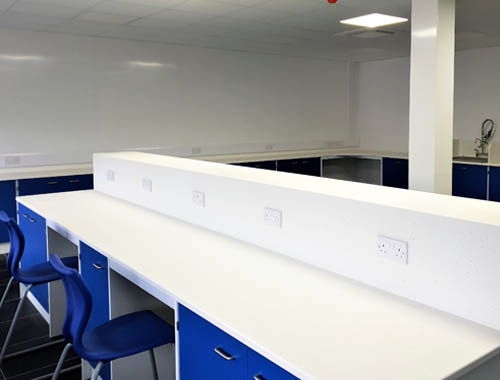 Pathology lab design - Velstone worktop with raised divider & power outlets