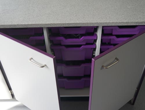 Chemistry Lab Feature - Contrast purple trays and door edging