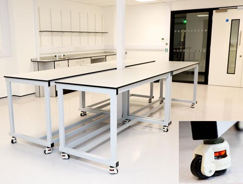 Lab furniture for research laboratory with detail of castor
