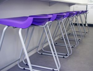 School science laboratory design with contrast purple stools - Sale Grammar
