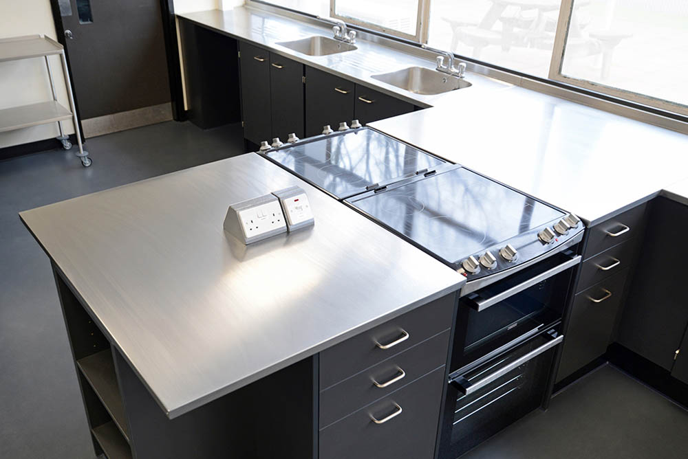 Food Technology room design with stainless steel worktops