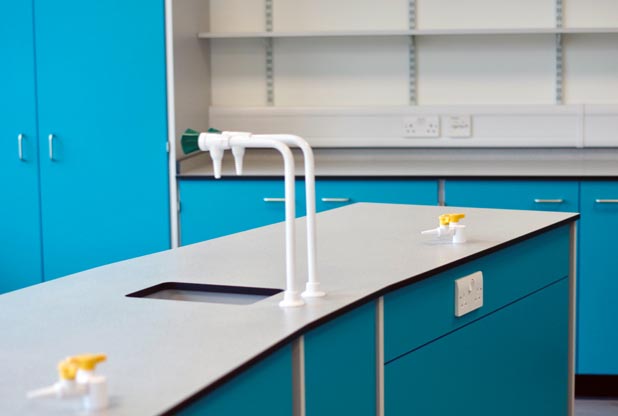 colour combinations for school labs turquoise doors and neutral worktop