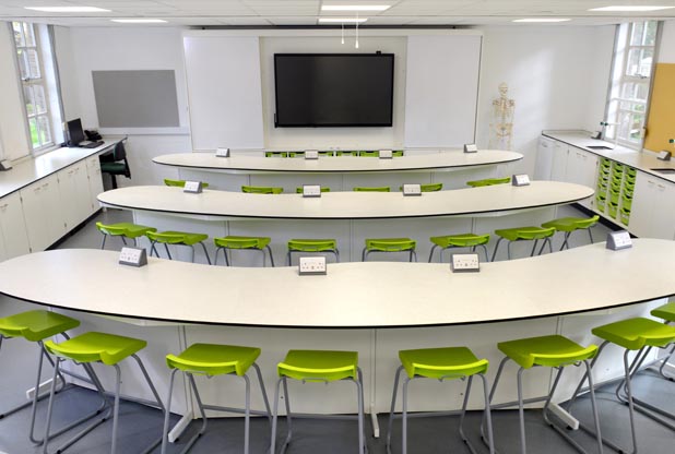 school furniture colour combinations featuring turquoise doors and aqua blue postura stools from ki