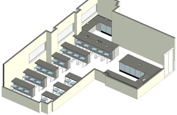 3d visual showing laboratory layout for refurbishment at king edward vi college