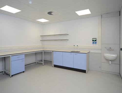 laboratory furniture with light blue doors for super small lab