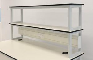 mobile laboratory workstation with shelf