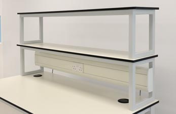 mobile laboratory workstation with shelf