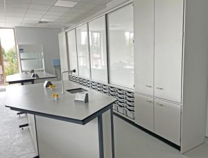 science lab with teaching wall