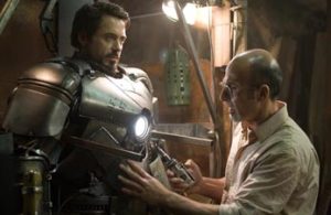 iron man suit in his laboratory